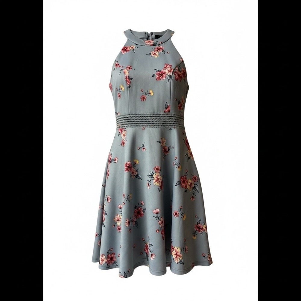 City Triangles Halter Dress Women/Junior Size 7 Blue Floral 90s Y2K Style